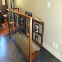 Custom Built Railing with Glass and Stair Wall Shelving - With Walnut Finish