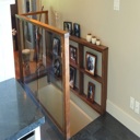 Custom Built Railing with Glass and Stair Wall Shelving - With Walnut Finish