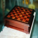 Mahogany & Cherry Chess Board with Brass Inlay