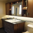 Custom Built Vanity and Upper Cabinets - Walnut Veneer and Wash Treatment