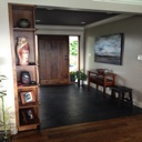 Custom Built Corner Shelving Unit - Walnut Veneer and Foyer Entrance